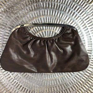 EXPRESS PU Leather Clutch with Metal Handle & Magnetic Closure, Chocolate Brown